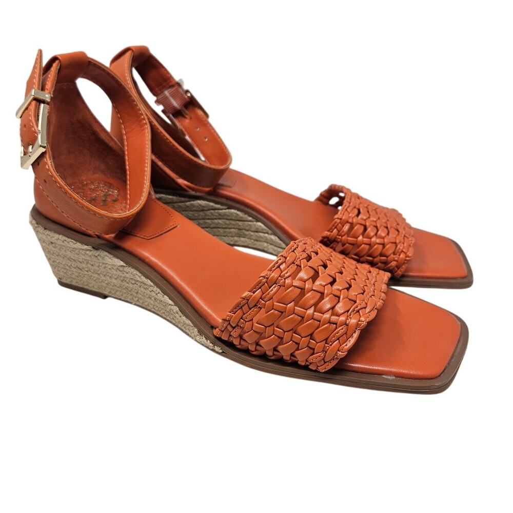 NEW Vince Camuto 8 Orange Leather Woven Ankle Strap Bretandi Sandal Preppy